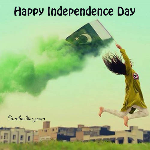 A passionate girl jumping with Pakistani Flag