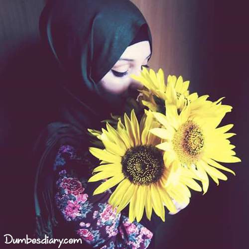 dp muslim hijab girl with sunflower