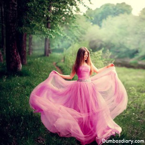 pink dress girl in garden
