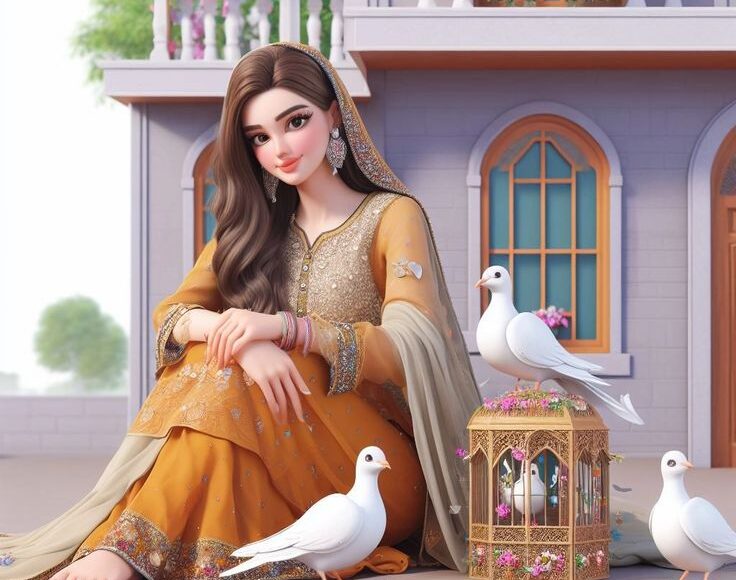girl sitting with pigeons