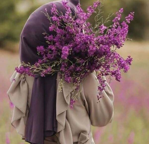 hidden face hijabi girl with flowers
