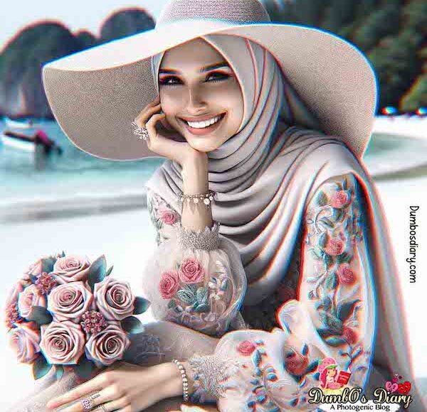 pink-roses-boquet-hijabi-girl